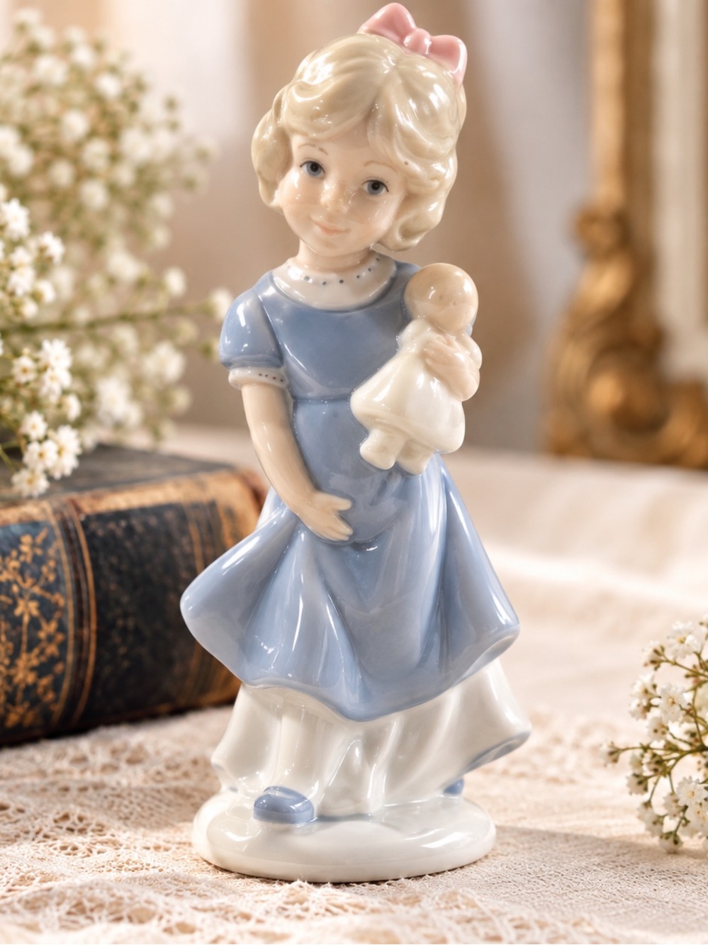 Vintage Rex Valencia Porcelain Girl with Doll Figurine | Spain
